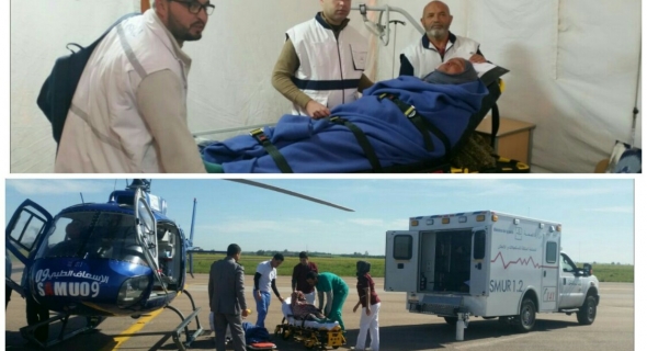 المروحية الطبية لوزارة الصحة  تنقل امراة تعاني مضاعفات أزمة تنفسية حادة من مستشفى القباب إلى الدار البيضاء