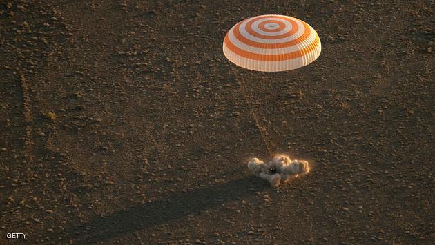 KHEZKAZGAN, KAZAKHSTAN - SEPTEMBER 7: The Soyuz TMA-20M spacecraft is seen as it lands with Expedition 48 crew members NASA astronaut Jeff Williams and Russian cosmonauts Alexey Ovchinin and Oleg Skripochka of Roscosmos September 7, 2016 near the town of Zhezkazgan, Kazakhstan. Williams, Ovchinin, and Skripochka are returning after 172 days in space where they served as members of the Expedition 47 and 48 crews onboard the International Space Station. (Photo by Bill Ingalls/NASA via Getty Images)