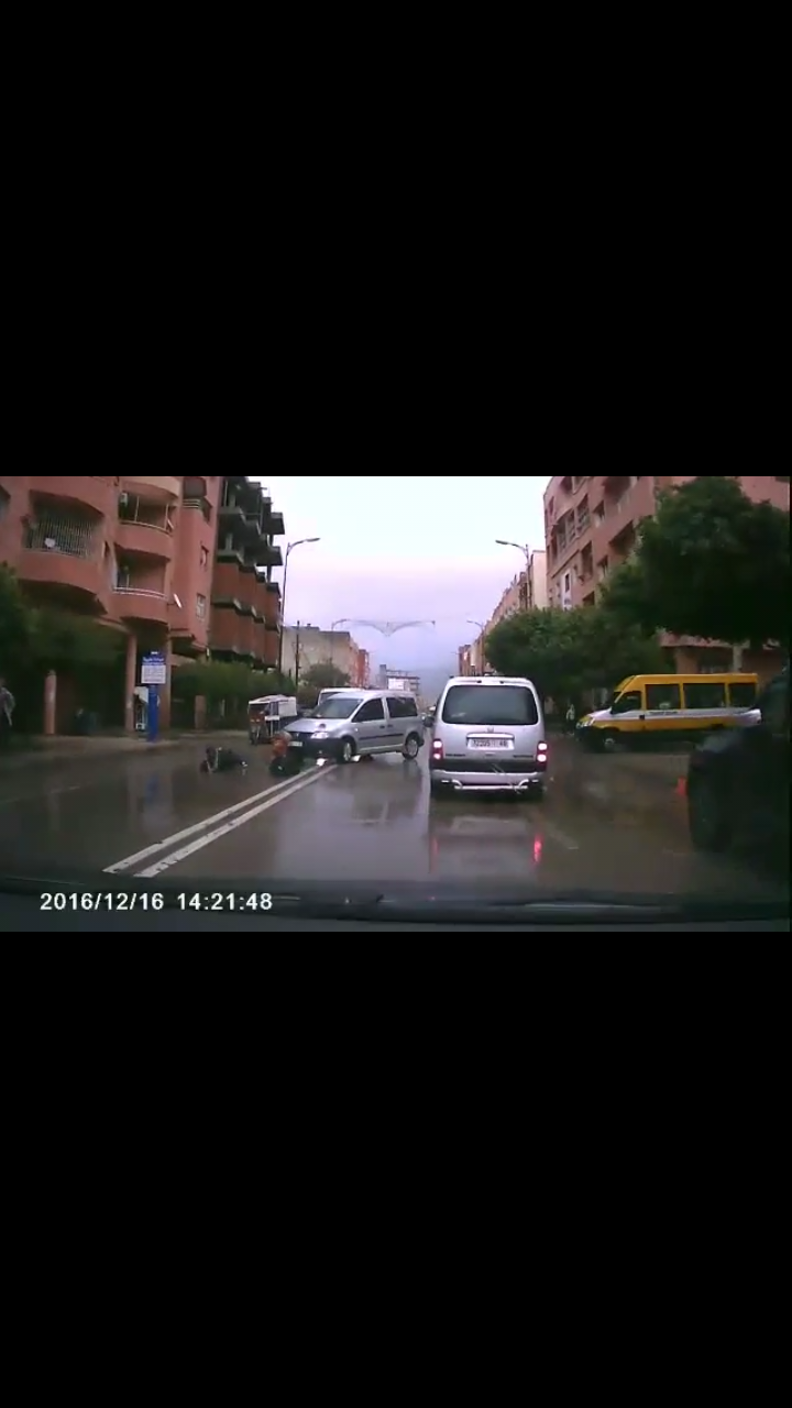 فيديو صادم يوثق لحادثة سير على المباشر لسيارة تدهس فتاتين باحد شوارع بني ملال وها اش دارو من هول الصدمة  !
