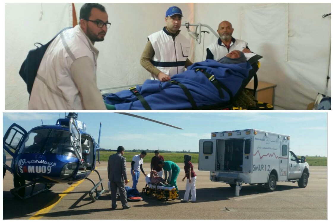 المروحية الطبية لوزارة الصحة  تنقل امراة تعاني مضاعفات أزمة تنفسية حادة من مستشفى القباب إلى الدار البيضاء
