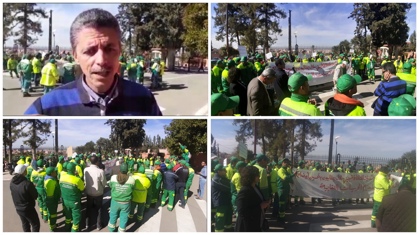 بالفيديو… عمال النظافة يحتجون أمام عمالة بني ملال ونقابي يُفجّر حقائق في وجه الشركة ومسؤول يوضح