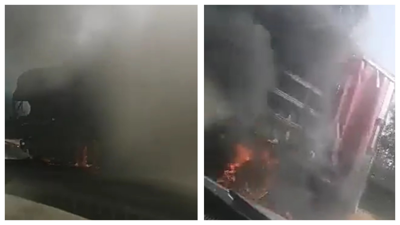 بالفيديو…. النيران تلتهم بالكامل شاحنة لشركة مشروبات بطريق تادلة ونجاة السائق بأعجوبة 