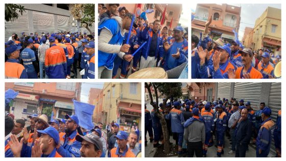 عاجل وبغاو رزقهم… عمال النظافة ببني ملال يحتجون للمطالبة بصرف أجورهم من طرف الشركة