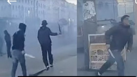 هادي ولات حرب عصابات ماشي روح رياضية… مشجعون دابزو بالجناوة وهرسو طوموبيلات البوليس وضربوهم بالحجر وجرحو مواطن والبوليس شدو مجموعة منهم وحجزو عندهم الاسلحة البيضاء والغاز المسيل للدموع