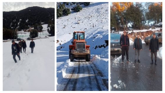 ها الخدمة الميدانية لي بغات الساكنة… قائد فم العنصر وخليفته ورئيس الجماعة تدخلو ميدانيا لفك العزلة عن الدواوير الجبلية ووقفو على عملية ازاحة الثلوج من الطريق بين فم العنصر ومودج وتاكلفت