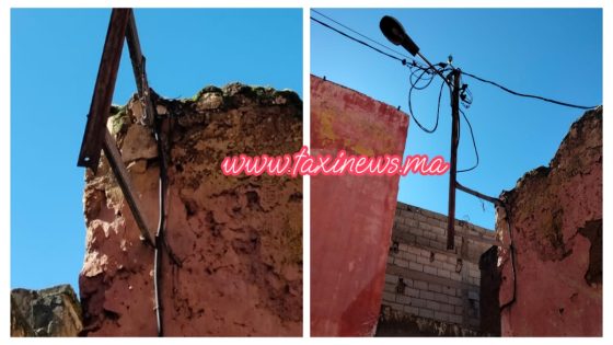 هدشي خاصو تدخل!… واحد العمود ديال الضو غايطيح فأي لحظة بزنقة آيت تسليت ببني ملال والساكنة تاتشكي لوالي الجهة بعد غياب التجاوب من الجهات المختصة