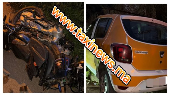 عاااجل وياربي السلامة… حادثة سير جد خطيرة بين سيارة أجرة صغيرة ودراجة نارية صينية الصنع بمدخل بني ملال