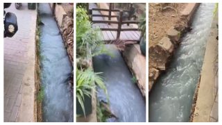 هدشي حشومة والما تايوليو بيض… تلويث مياه ساقية الحي العصري ببني ملال بالأزبال ونفايات الصباغة والساكنة تستنكر وتطالب السلطات بالتدخل