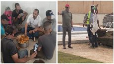 صور لباشا أولاد عياد بالفقيه بن صالح يتناول وجبة غذاء مع العمال تفتح النقاش حول الإدارة المواطنة وثقافة القرب