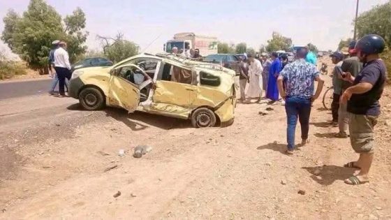 يالطيف والله يرحمو…. حادث سير مروع بين طكسي كبير وسيارة عائلية يخلف قتيلا وستة جرحى بينهم إسبانيان